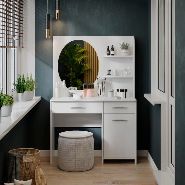 Изображение товара Туалетный столик с зеркалом ТриЯ Эвита (белый глянец)