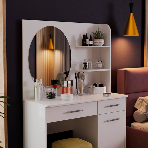 Изображение товара Туалетный столик с зеркалом ТриЯ Эвита (белый глянец)