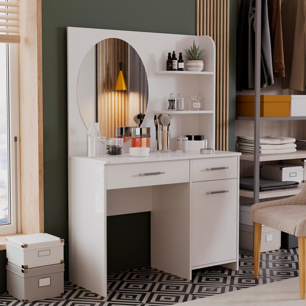 Изображение товара Туалетный столик с зеркалом ТриЯ Эвита (белый глянец)