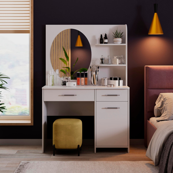 Изображение товара Туалетный столик с зеркалом ТриЯ Эвита (белый глянец)