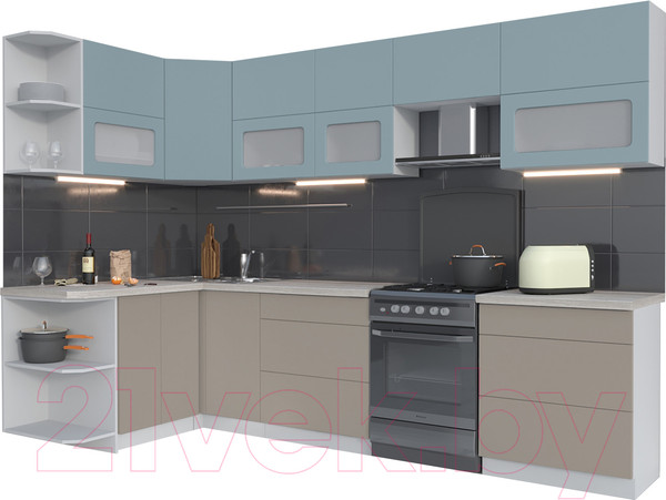 Изображение товара Кухонный гарнитур Интерлиния Мила Матте 1.5x3.0 Б левая (океан/луна/травертин серый)