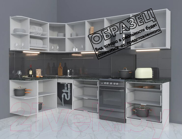 Изображение товара Кухонный гарнитур Интерлиния Мила Матте 1.5x3.0 Б левая (океан/луна/травертин серый)