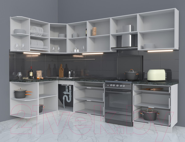 Изображение товара Кухонный гарнитур Интерлиния Мила Матте 1.5x3.1 Б левая (океан/луна/травертин серый)