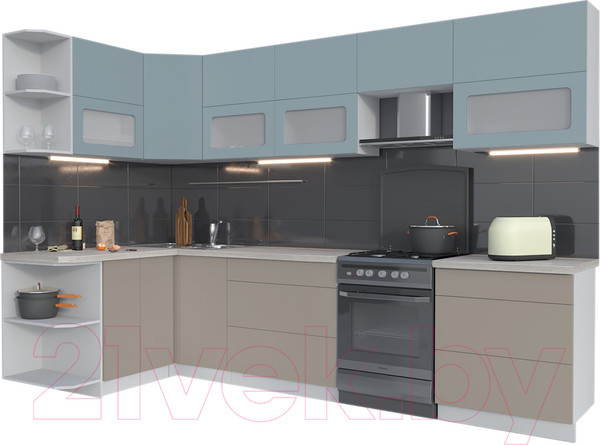 Изображение товара Кухонный гарнитур Интерлиния Мила Матте 1.5x3.1 Б левая (океан/луна/травертин серый)