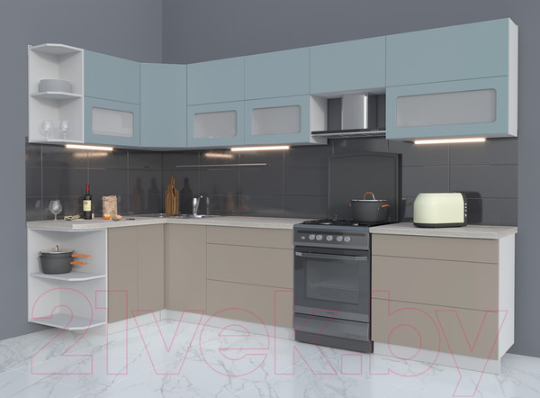 Изображение товара Кухонный гарнитур Интерлиния Мила Матте 1.5x3.2 Б левая (океан/луна/травертин серый)