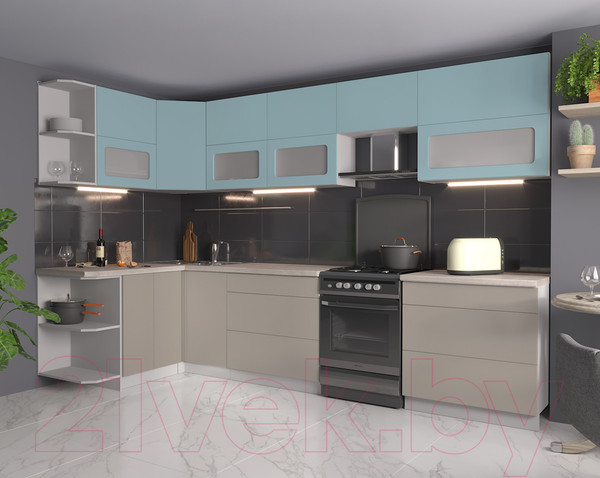 Изображение товара Кухонный гарнитур Интерлиния Мила Матте 1.5x3.2 Б левая (океан/луна/травертин серый)