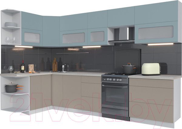 Изображение товара Кухонный гарнитур Интерлиния Мила Матте 1.5x3.3 Б левая (океан/луна/травертин серый)