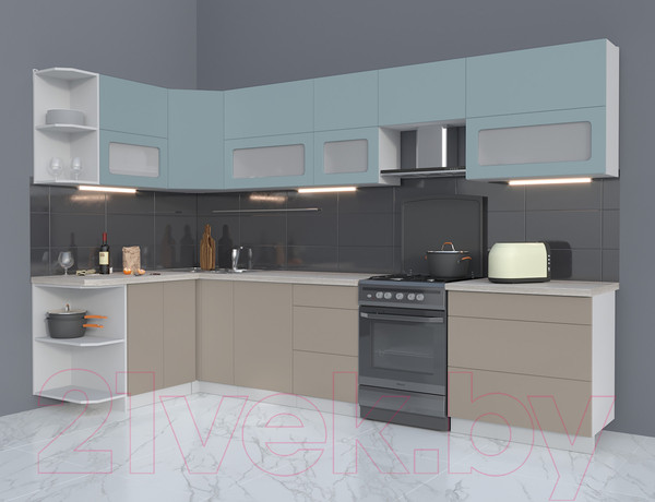 Изображение товара Кухонный гарнитур Интерлиния Мила Матте 1.5x3.3 Б левая (океан/луна/травертин серый)