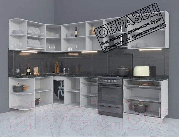 Изображение товара Кухонный гарнитур Интерлиния Мила Матте 1.5x3.3 Б левая (океан/луна/травертин серый)