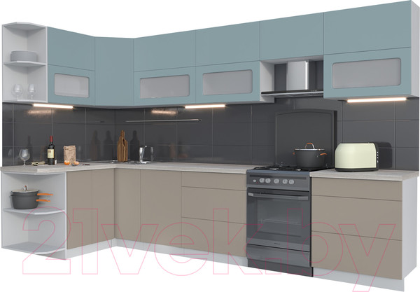 Изображение товара Кухонный гарнитур Интерлиния Мила Матте 1.5x3.4 Б левая (океан/луна/травертин серый)