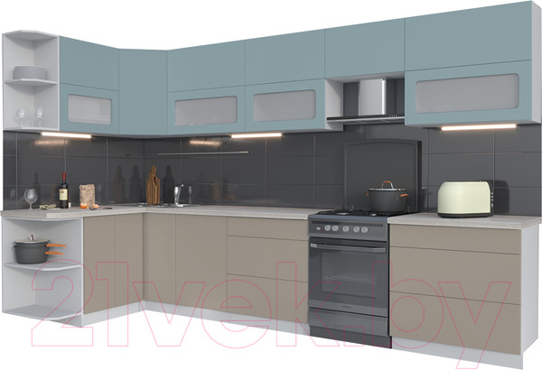 Изображение товара Кухонный гарнитур Интерлиния Мила Матте 1.5x3.5 Б левая (океан/луна/травертин серый)