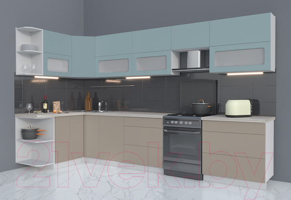 Изображение товара Кухонный гарнитур Интерлиния Мила Матте 1.5x3.5 Б левая (океан/луна/травертин серый)