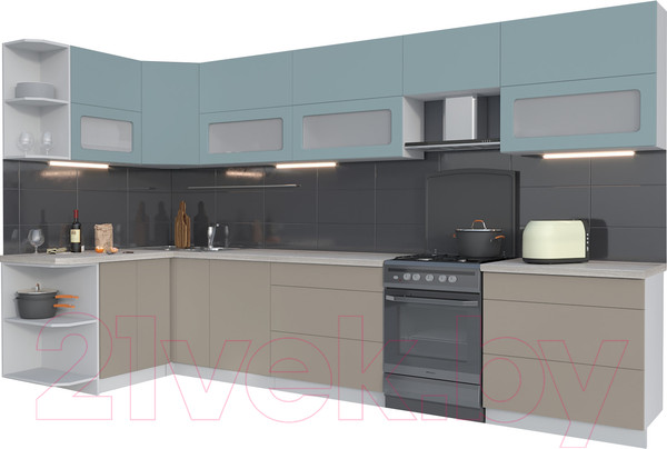 Изображение товара Кухонный гарнитур Интерлиния Мила Матте 1.5x3.6 Б левая (океан/луна/травертин серый)