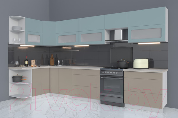 Изображение товара Кухонный гарнитур Интерлиния Мила Матте 1.5x3.6 Б левая (океан/луна/травертин серый)