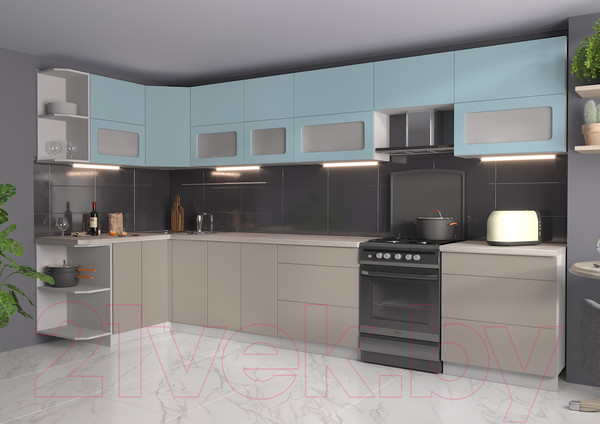 Изображение товара Кухонный гарнитур Интерлиния Мила Матте 1.5x3.7 Б левая (океан/луна/травертин серый)