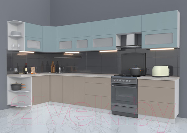 Изображение товара Кухонный гарнитур Интерлиния Мила Матте 1.5x3.7 Б левая (океан/луна/травертин серый)