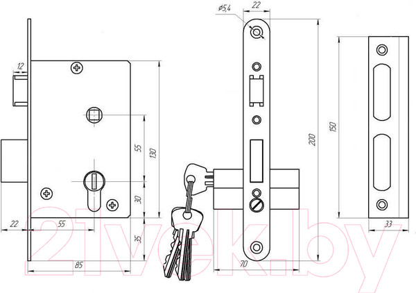 Изображение товара Замок врезной Зенит ЗВ4-3.05 (бронза)