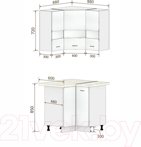 Изображение товара Комплект кухонных модулей Кортекс-мебель Корнелия Экстра угловой (дуб сонома/королевский опал)