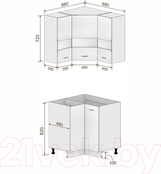 Изображение товара Комплект кухонных модулей Кортекс-мебель Корнелия Экстра угловой без столешницы (дуб сонома)