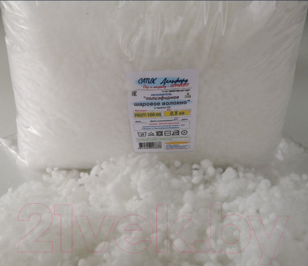 Изображение товара Наполнитель для домашнего текстиля Delford Шаровое волокно первичное ПЭ / НШП-100-05 (0.5кг)