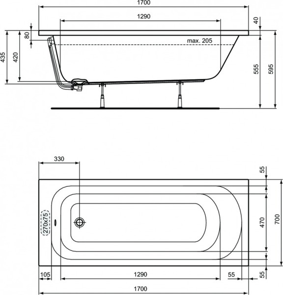 Изображение товара Ванна акриловая Ideal Standard 170х70 W004401 (без ножек)
