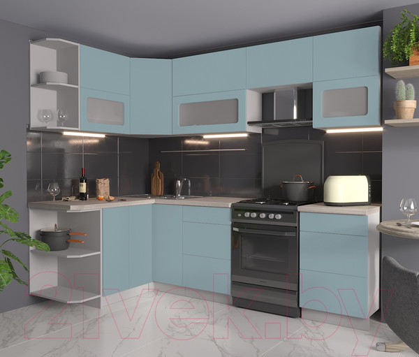 Изображение товара Кухонный гарнитур Интерлиния Мила Матте 1.5x2.5 Б левая (океан/океан/травертин серый)