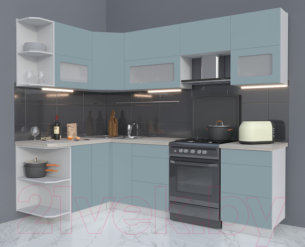 Изображение товара Кухонный гарнитур Интерлиния Мила Матте 1.5x2.5 Б левая (океан/океан/травертин серый)