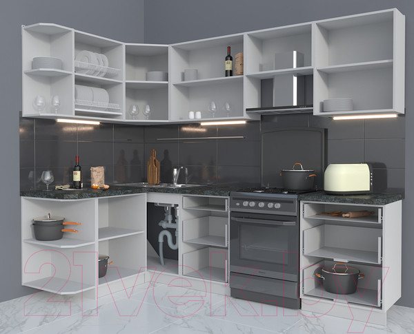 Изображение товара Кухонный гарнитур Интерлиния Мила Матте 1.5x2.6 Б левая (океан/океан/травертин серый)