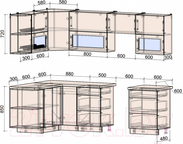 Изображение товара Кухонный гарнитур Интерлиния Мила Матте 1.5x2.6 Б левая (океан/океан/травертин серый)