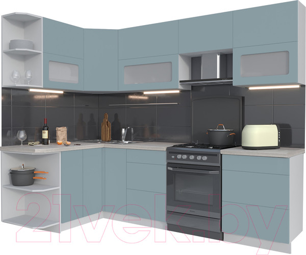 Изображение товара Кухонный гарнитур Интерлиния Мила Матте 1.5x2.6 Б левая (океан/океан/травертин серый)