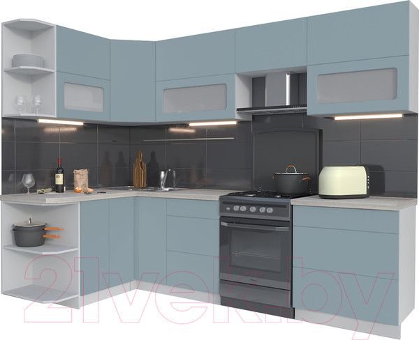 Изображение товара Кухонный гарнитур Интерлиния Мила Матте 1.5x2.7 Б левая (океан/океан/травертин серый)