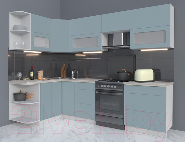 Изображение товара Кухонный гарнитур Интерлиния Мила Матте 1.5x2.7 Б левая (океан/океан/травертин серый)