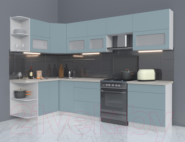 Изображение товара Кухонный гарнитур Интерлиния Мила Матте 1.5x3.0 Б левая (океан/океан/травертин серый)