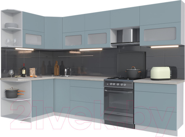 Изображение товара Кухонный гарнитур Интерлиния Мила Матте 1.5x3.1 Б левая (океан/океан/травертин серый)