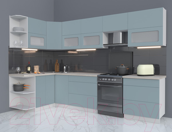 Изображение товара Кухонный гарнитур Интерлиния Мила Матте 1.5x3.1 Б левая (океан/океан/травертин серый)