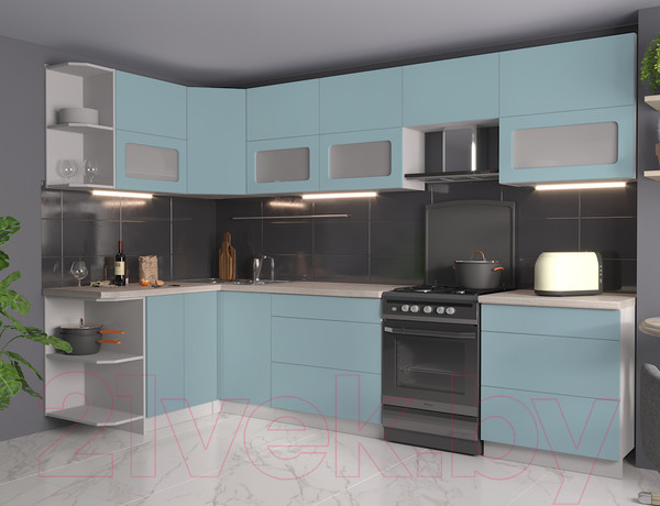 Изображение товара Кухонный гарнитур Интерлиния Мила Матте 1.5x3.1 Б левая (океан/океан/травертин серый)