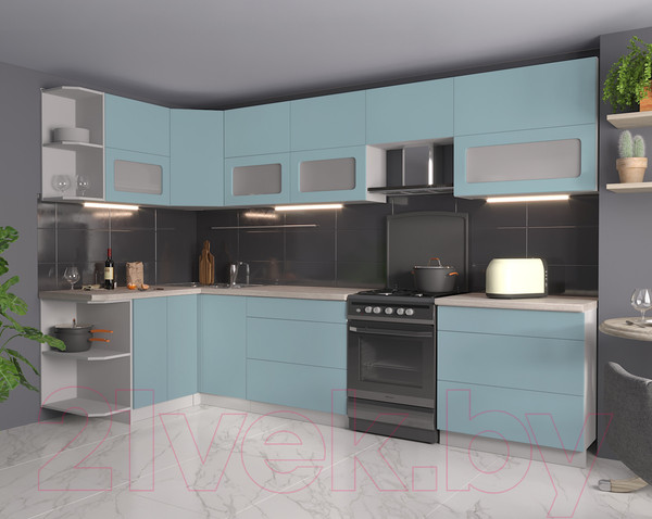 Изображение товара Кухонный гарнитур Интерлиния Мила Матте 1.5x3.2 Б левая (океан/океан/травертин серый)