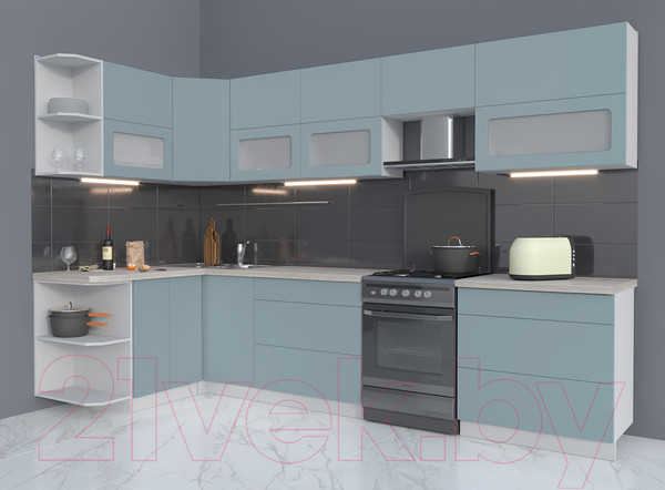 Изображение товара Кухонный гарнитур Интерлиния Мила Матте 1.5x3.2 Б левая (океан/океан/травертин серый)