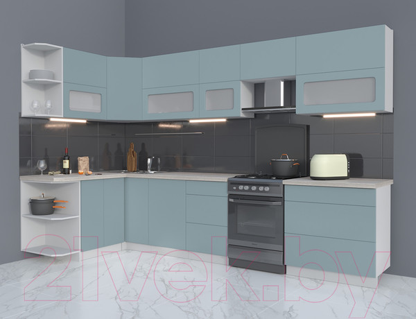 Изображение товара Кухонный гарнитур Интерлиния Мила Матте 1.5x3.3 Б левая (океан/океан/травертин серый)