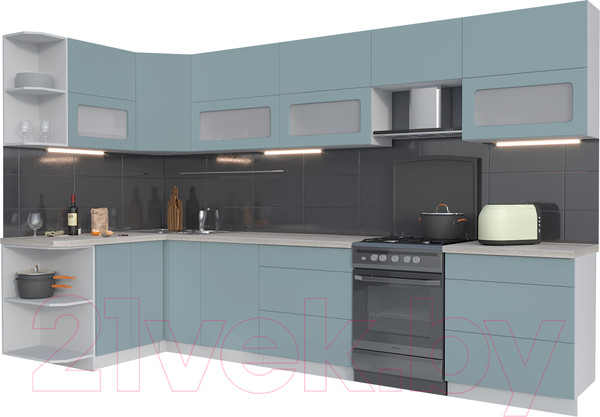 Изображение товара Кухонный гарнитур Интерлиния Мила Матте 1.5x3.4 Б левая (океан/океан/травертин серый)
