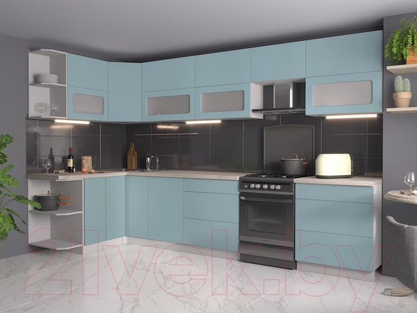 Изображение товара Кухонный гарнитур Интерлиния Мила Матте 1.5x3.4 Б левая (океан/океан/травертин серый)