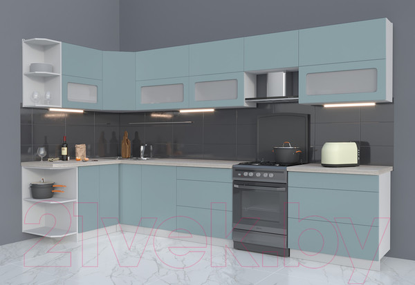 Изображение товара Кухонный гарнитур Интерлиния Мила Матте 1.5x3.5 Б левая (океан/океан/травертин серый)