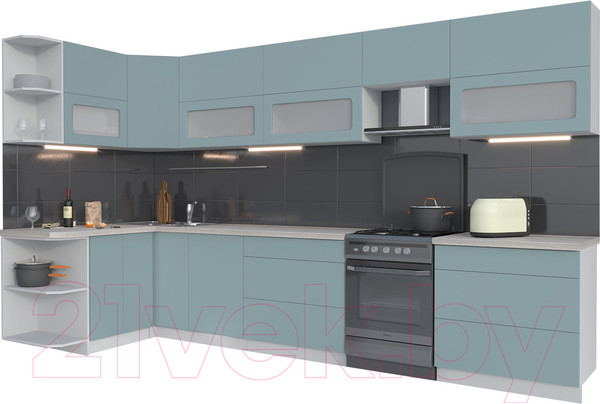 Изображение товара Кухонный гарнитур Интерлиния Мила Матте 1.5x3.6 Б левая (океан/океан/травертин серый)