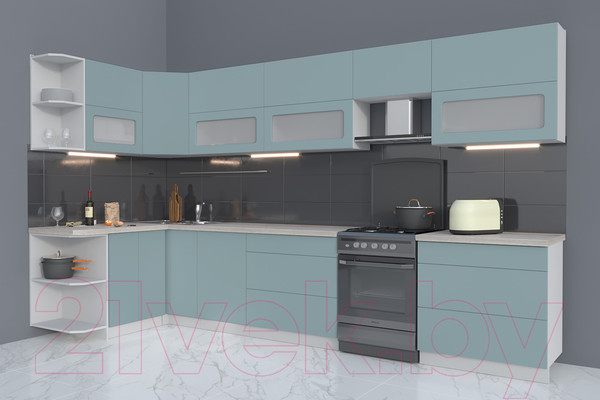 Изображение товара Кухонный гарнитур Интерлиния Мила Матте 1.5x3.6 Б левая (океан/океан/травертин серый)