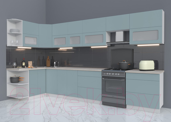 Изображение товара Кухонный гарнитур Интерлиния Мила Матте 1.5x3.7 Б левая (океан/океан/травертин серый)