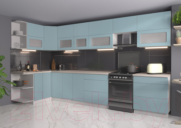 Изображение товара Кухонный гарнитур Интерлиния Мила Матте 1.5x3.7 Б левая (океан/океан/травертин серый)