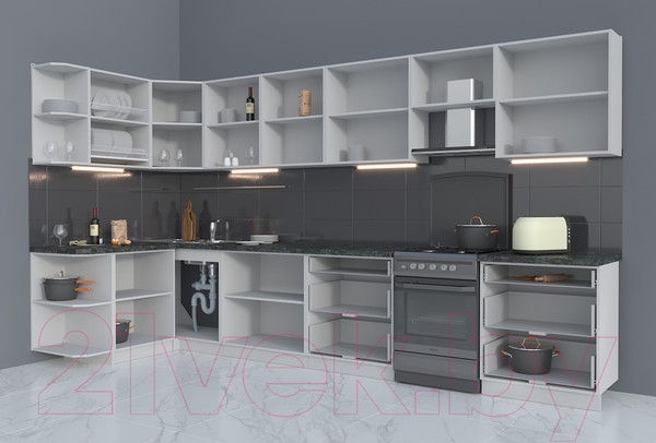 Изображение товара Кухонный гарнитур Интерлиния Мила Матте 1.5x3.8 Б левая (океан/океан/травертин серый)