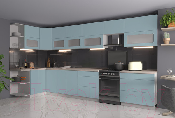 Изображение товара Кухонный гарнитур Интерлиния Мила Матте 1.5x3.9 Б левая (океан/океан/травертин серый)