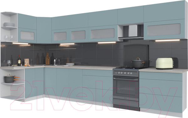 Изображение товара Кухонный гарнитур Интерлиния Мила Матте 1.5x4.0 Б левая (океан/океан/травертин серый)