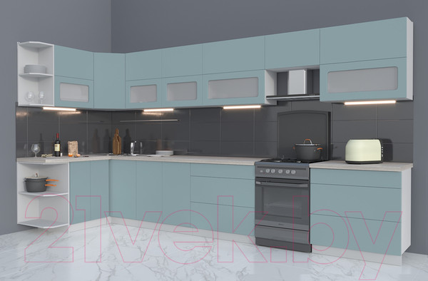 Изображение товара Кухонный гарнитур Интерлиния Мила Матте 1.5x4.0 Б левая (океан/океан/травертин серый)